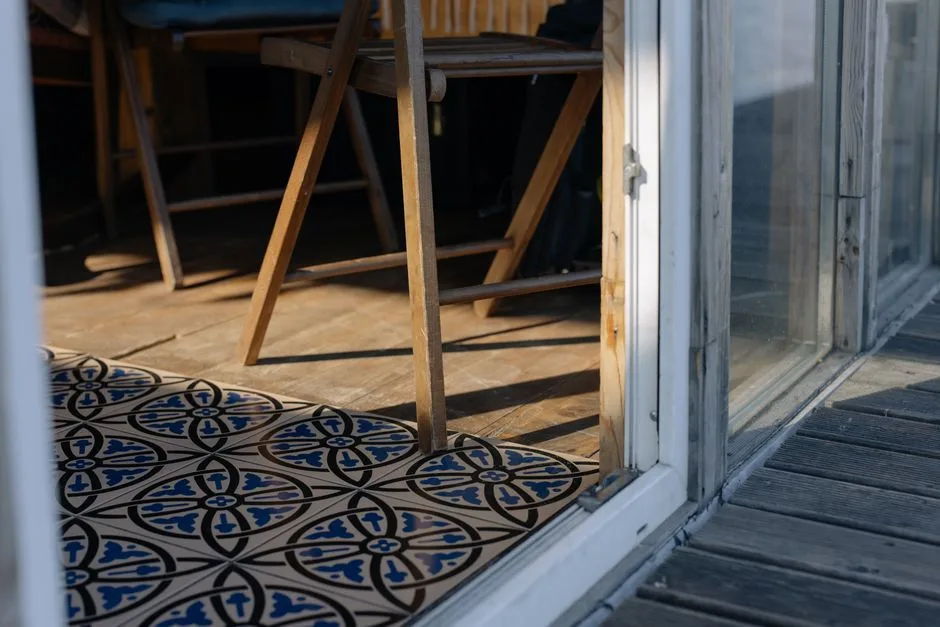 Carrelage ancien éclairé par la lumière du jour
